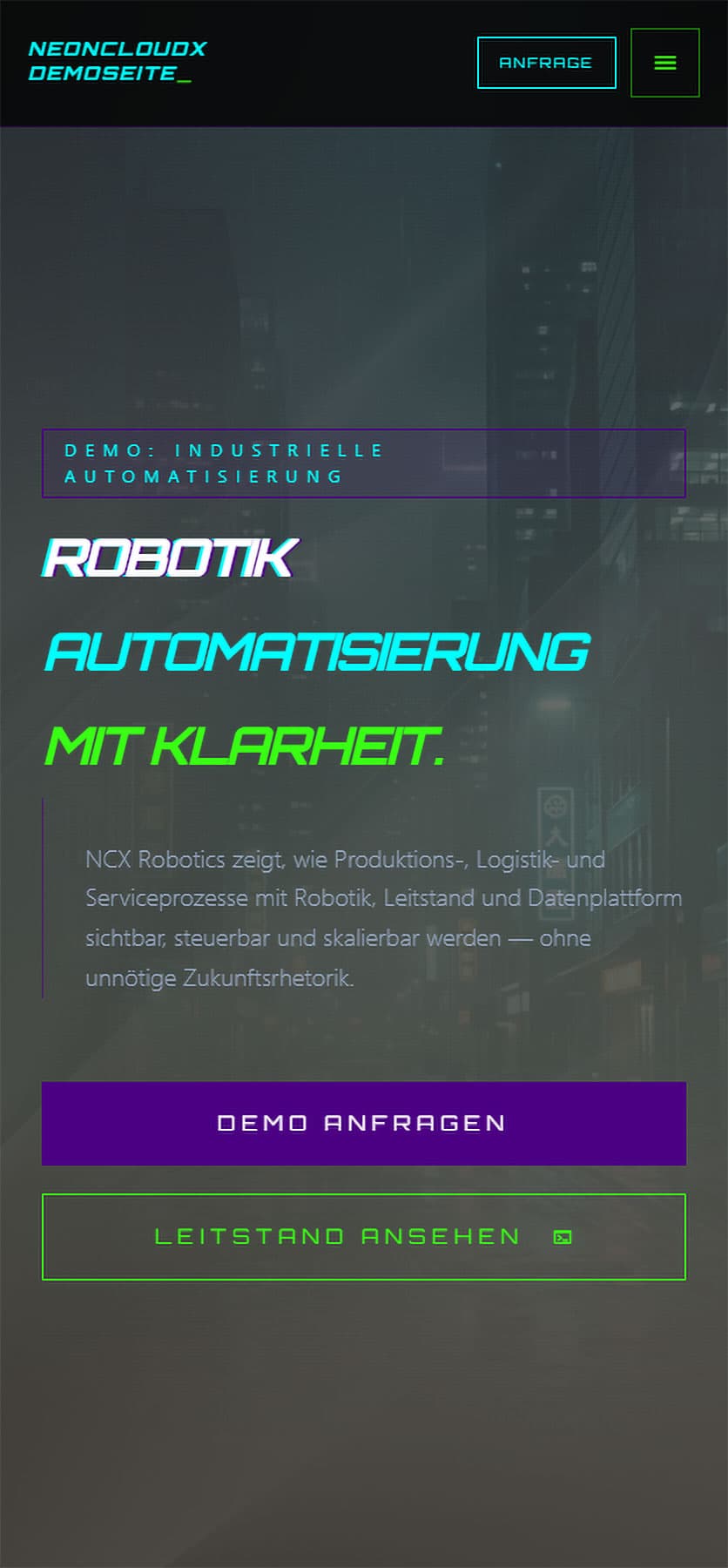 Mobile Ansicht der Website