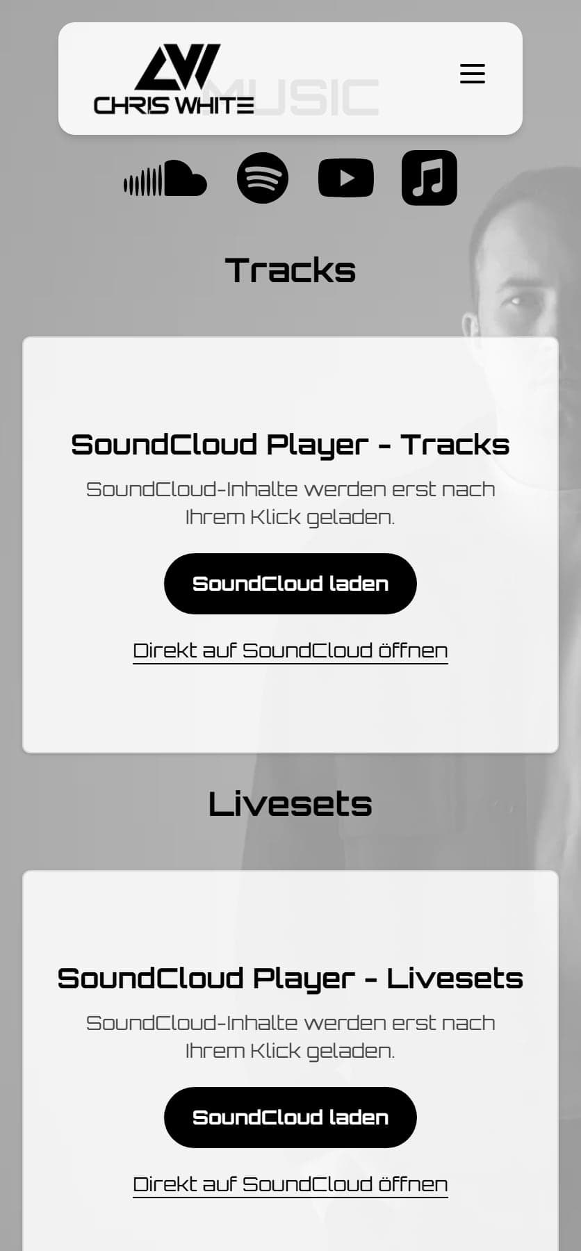 Musikbereich von Chris White in der Mobilansicht