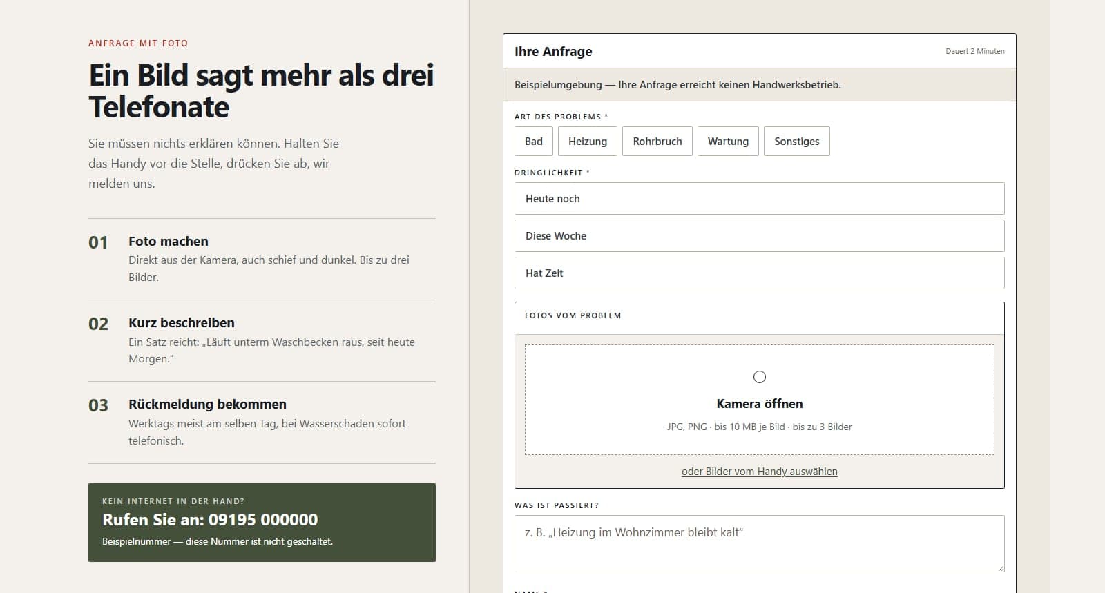 Handwerker-Website in der Desktop-Ansicht