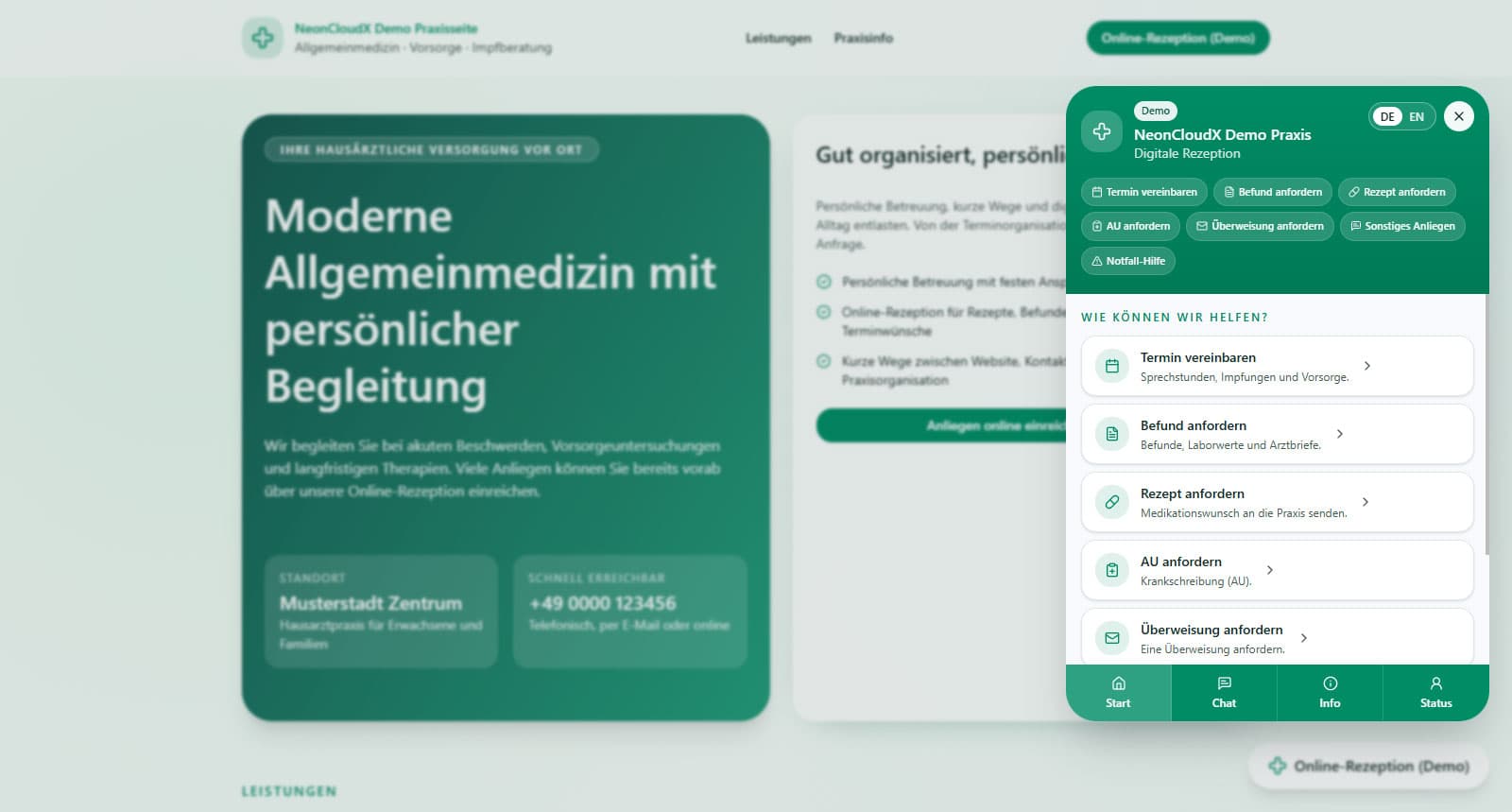 Desktop-Ansicht der Online-Rezeption