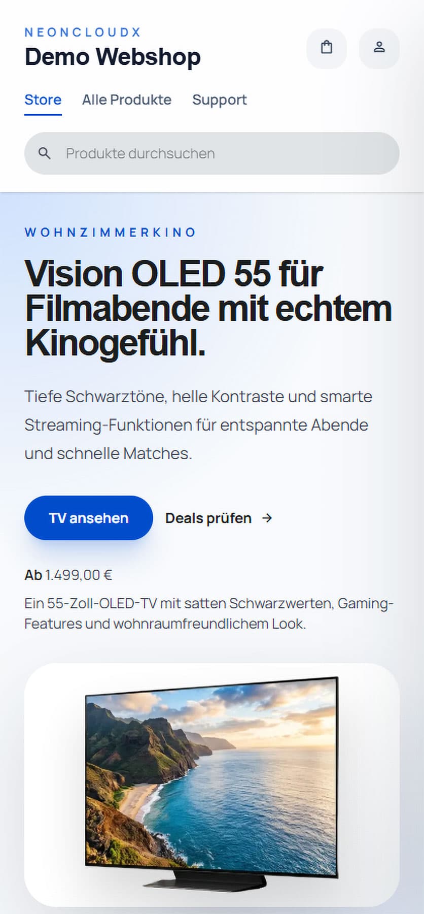 Mobile Ansicht des Webshops